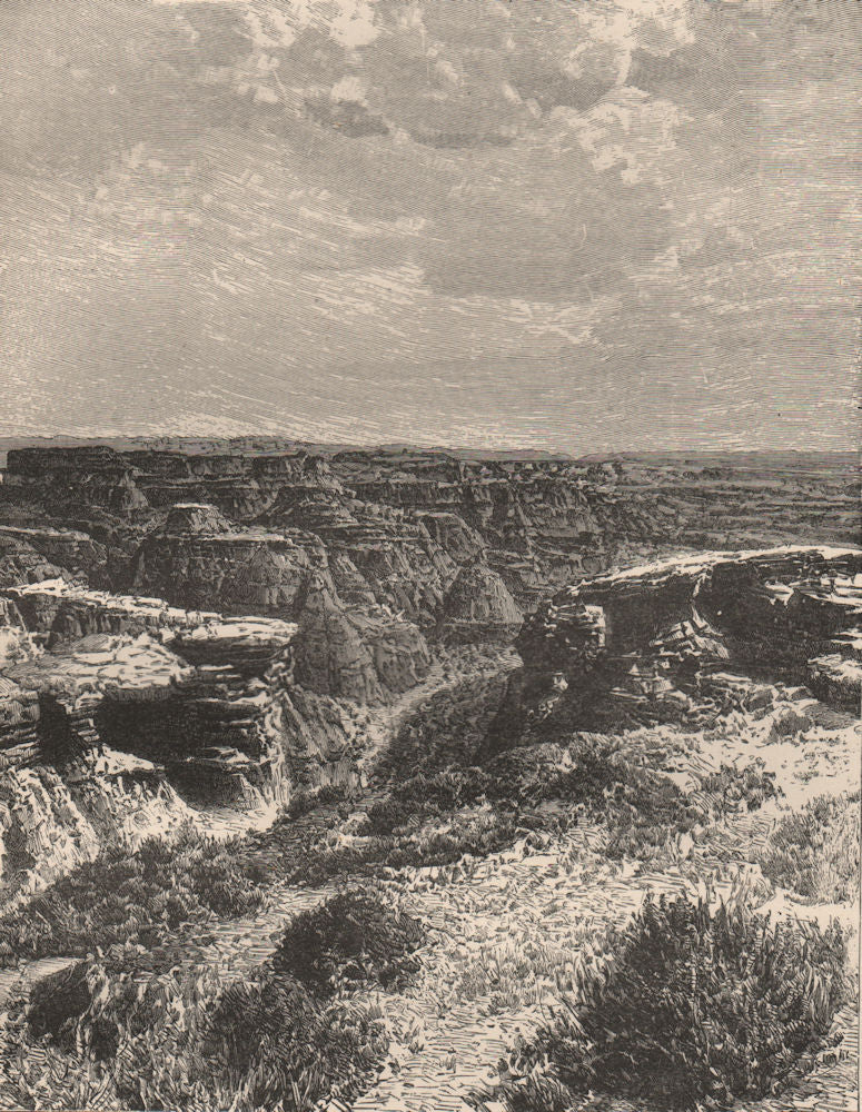 View taken in the Bad Lands, Nebraska 1885 old antique vintage print picture